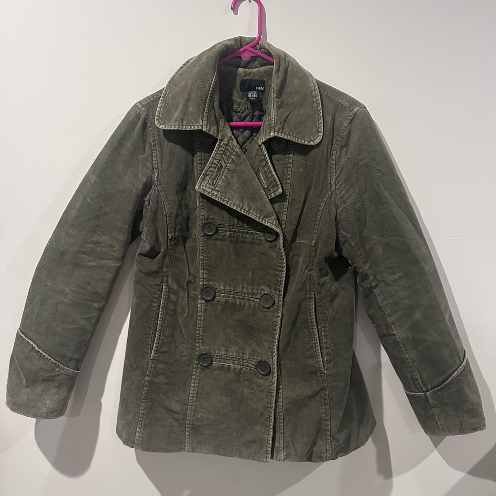 H&M Army Green, Double-Breasted Pea Coat